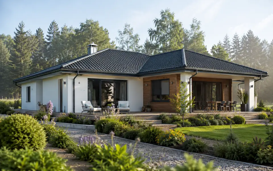 Casa de campo con jardín y sistema de saneamiento autónomo bajo tierra